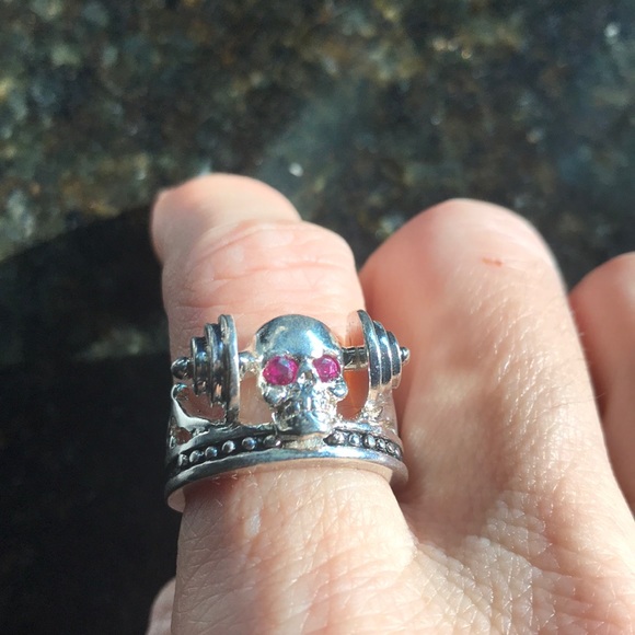 Skull & Dumbbell 925 sterling silver crown ring